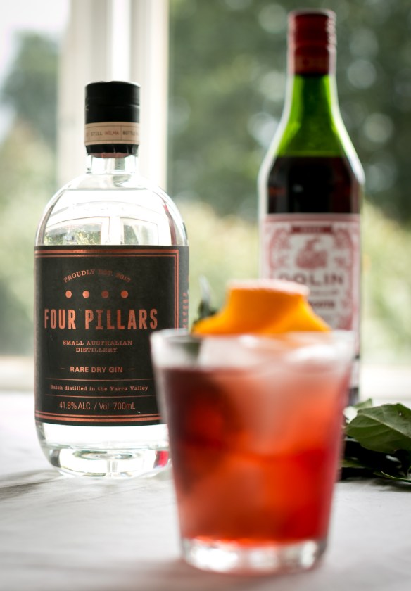 Negroni med Four Pillars Rare Dry Gin, Dolin Rouge og Campari. Photo by Michael Sperling. Negroni med Four Pillars Rare Dry Gin, Dolin Rouge og Campari. Photo by Michael Sperling.