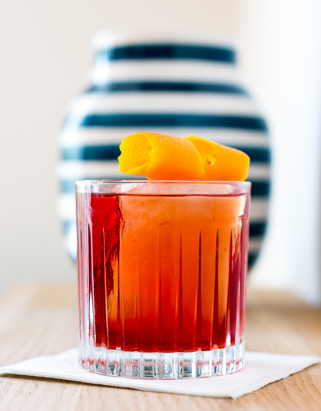 Negroni with Hernö Navy Strenght Gin, Dolin Rouge Vermouth and Campari. Photo by Michael Sperling.